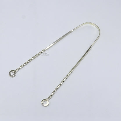 Solid 925 silver handmade tongue cleaner in U-shape, 11 inches long, with detailed craftsmanship for oral hygiene and health.