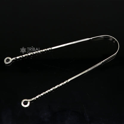 Solid 925 silver handmade tongue cleaner, 11-inch U-shape mouth hygiene tool by Tribal Ornaments for healthy oral care.