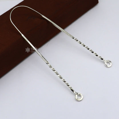 Handmade 925 silver tongue cleaner in U shape, 11 inches long, with detailed tribal design for healthy mouth hygiene.