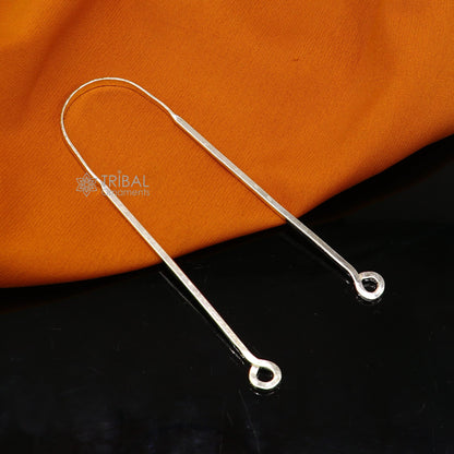 Solid 925 silver handmade tongue cleaner, U-shaped, 9 inches long, dental hygiene tool from Tribal Ornaments for healthy mouth care.