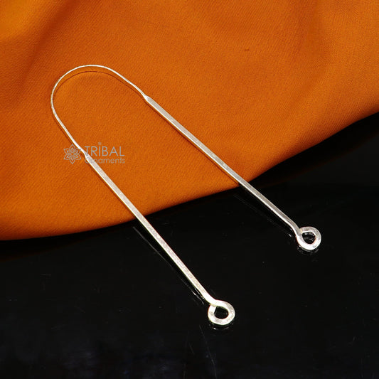 Solid 925 silver handmade tongue cleaner, U-shaped, 9 inches long, dental hygiene tool from Tribal Ornaments for healthy mouth care.