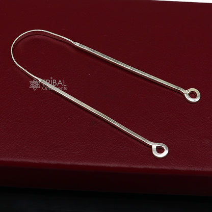 Solid 925 silver handmade U-shaped tongue cleaner from TRIBAL ORNAMENTS, 9 inches long, designed for healthy mouth hygiene.