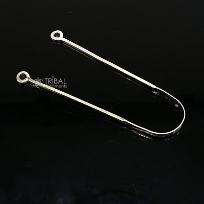 Solid 925 silver handmade tongue cleaner, 9-inch U-shape dental tool for oral health, crafted by TRIBAL ORNAMENTS.
