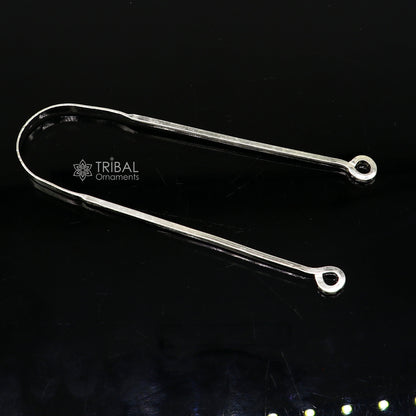 Solid 925 silver handmade tongue cleaner, 9-inch U-shaped mouth hygiene tool by TRIBAL ORNAMENTS, designed for oral health.