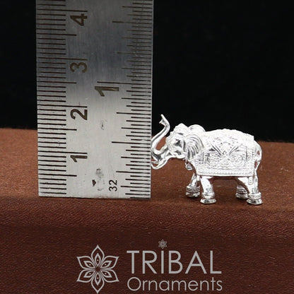 Solid 925 sterling silver handmade elephant statue, small puja figurine for wealth and prosperity by TRIBAL ORNAMENTS.