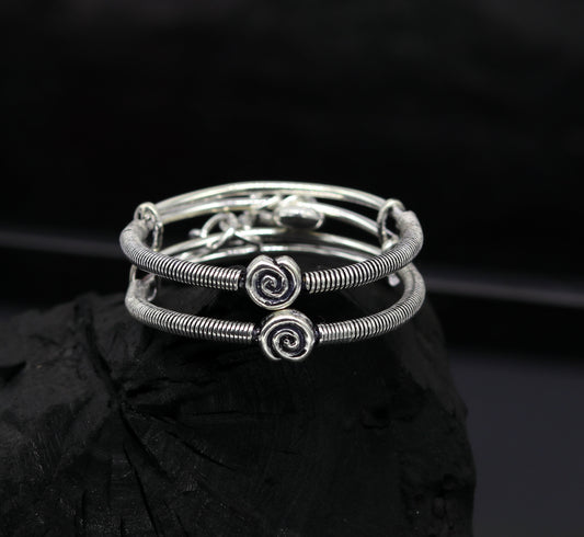 Solid 925 sterling silver handmade stylish designer fancy baby adjustable bangles bracelet, excellent kids charm jewelry bbk76 - TRIBAL ORNAMENTS
