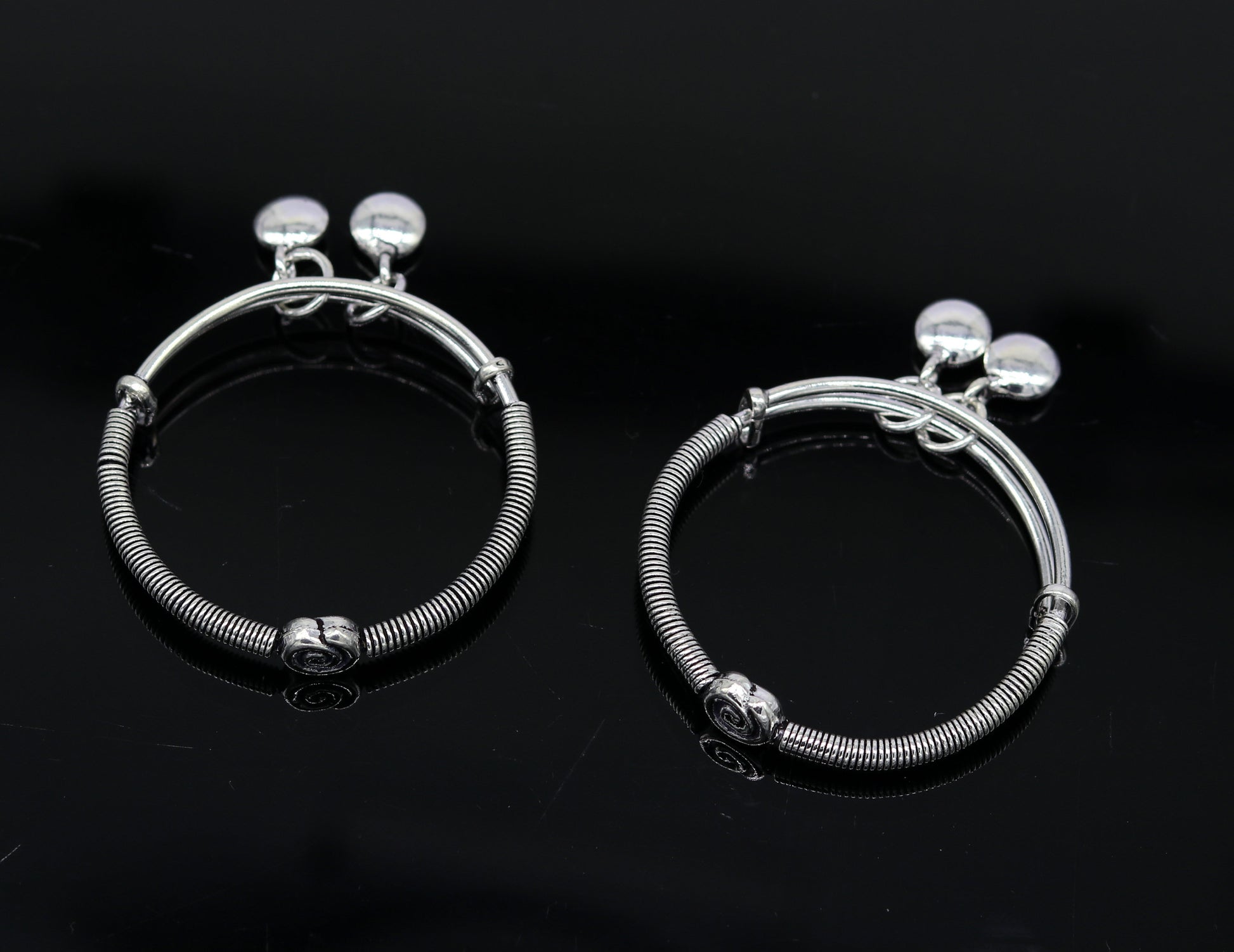 Solid 925 sterling silver handmade stylish designer fancy baby adjustable bangles bracelet, excellent kids charm jewelry bbk76 - TRIBAL ORNAMENTS
