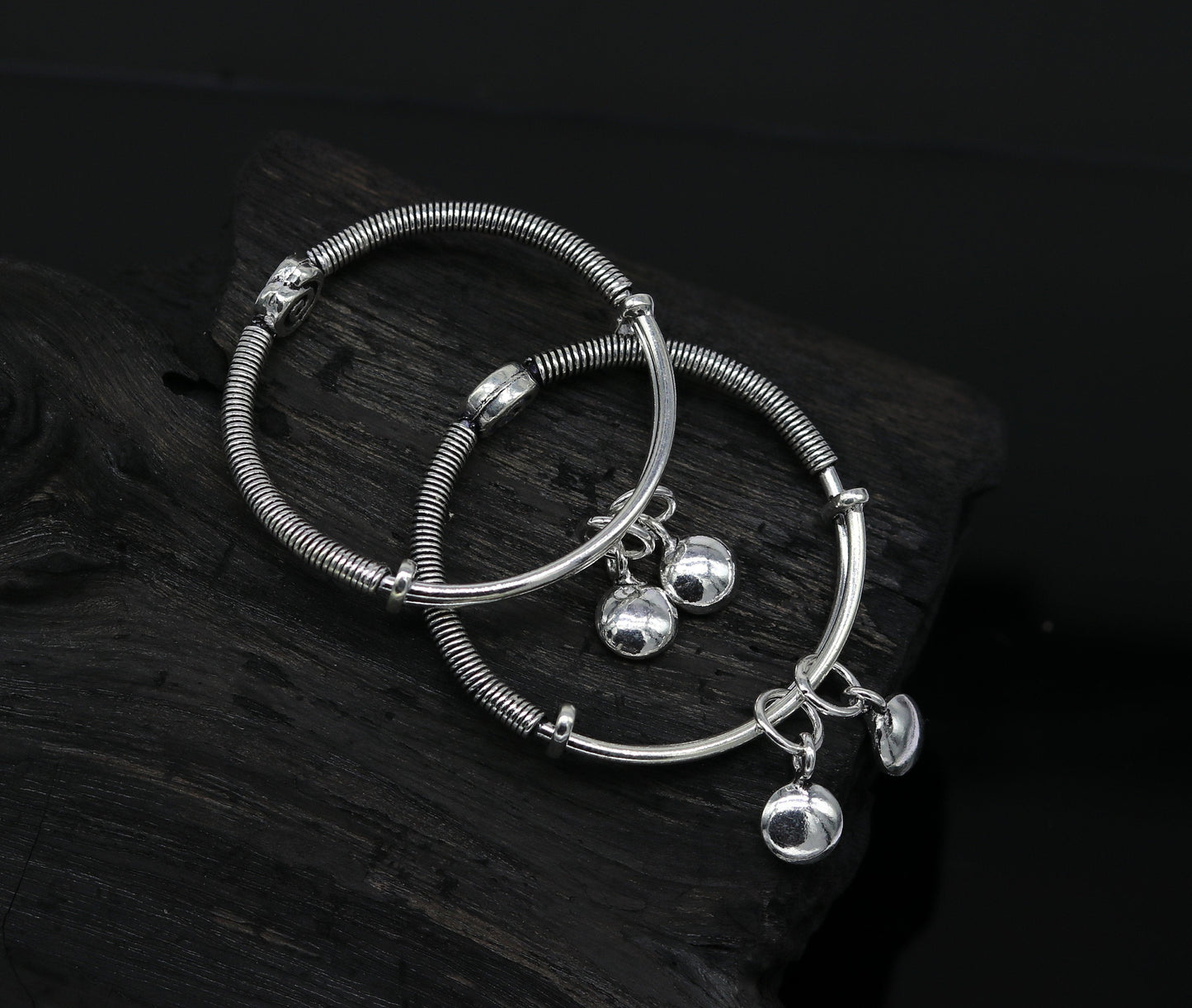 Solid 925 sterling silver handmade stylish designer fancy baby adjustable bangles bracelet, excellent kids charm jewelry bbk76 - TRIBAL ORNAMENTS