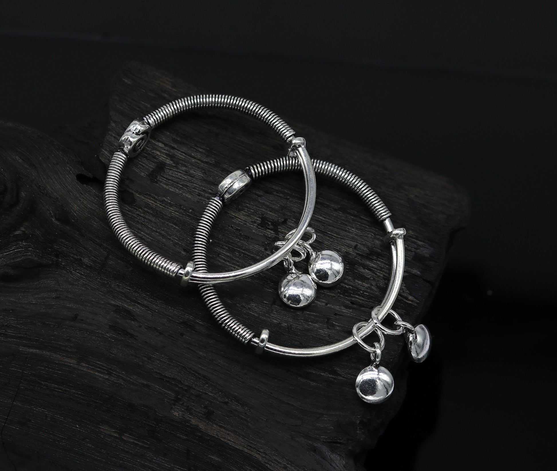 Solid 925 sterling silver handmade stylish designer fancy baby adjustable bangles bracelet, excellent kids charm jewelry bbk76 - TRIBAL ORNAMENTS