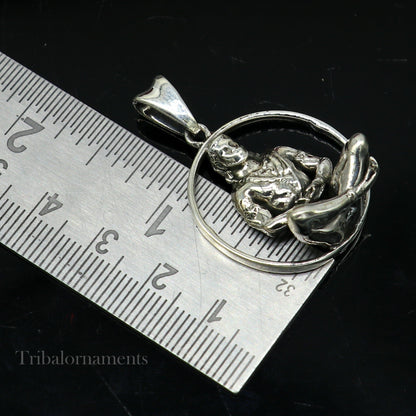 925 sterling silver Lord Hanuman pendant featuring detailed Hindu deity design, unisex jewelry from TRIBAL ORNAMENTS.