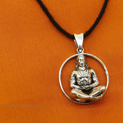 Sterling silver Lord Hanuman pendant by TRIBAL ORNAMENTS, unisex vintage Hindu jewelry with intricate details.