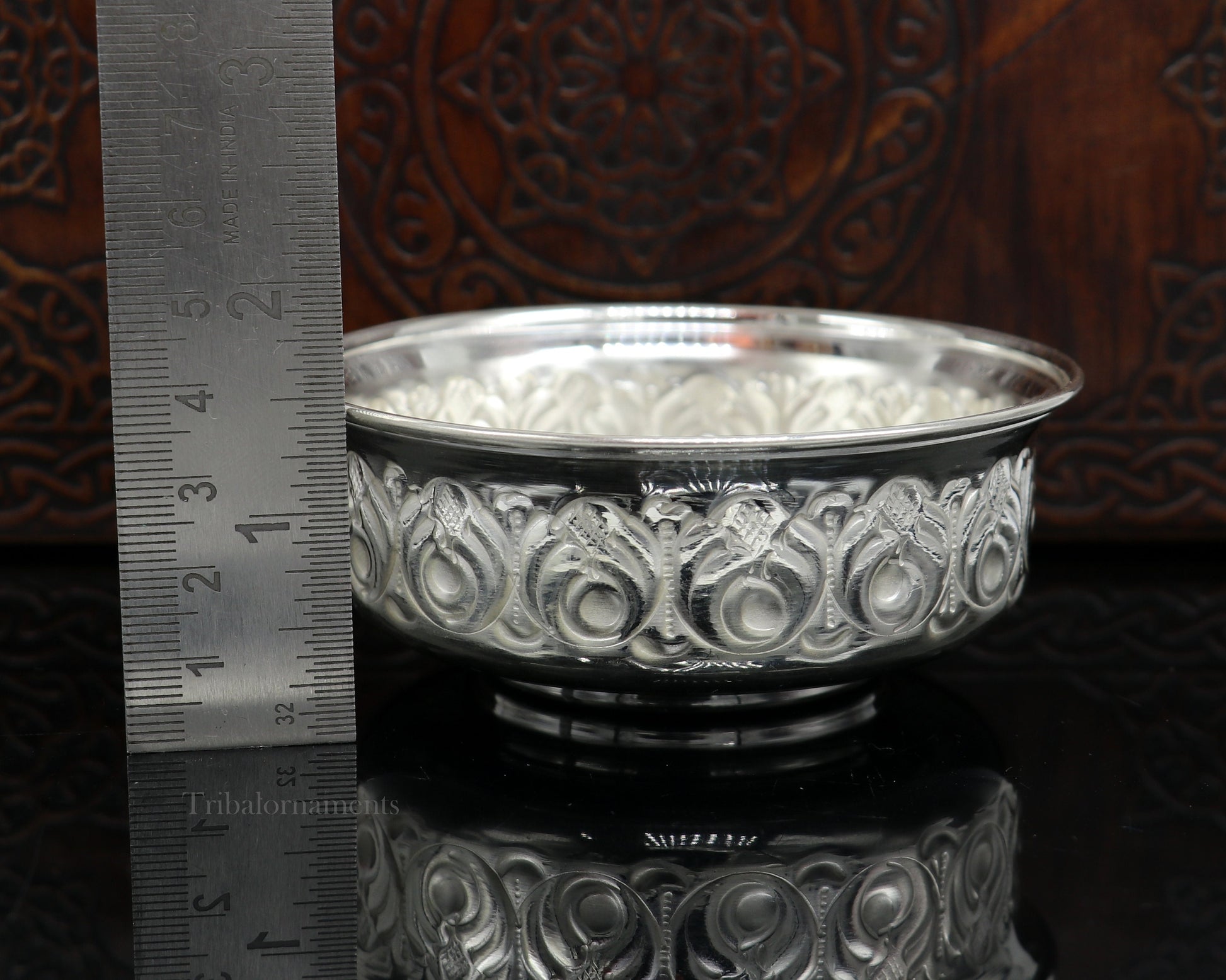 Solid 999 silver handmade vintage kandrai nakshi work bowl, silver puja vessel, silver worshipping/puja utensils bowl baby bowl set sv247 - TRIBAL ORNAMENTS