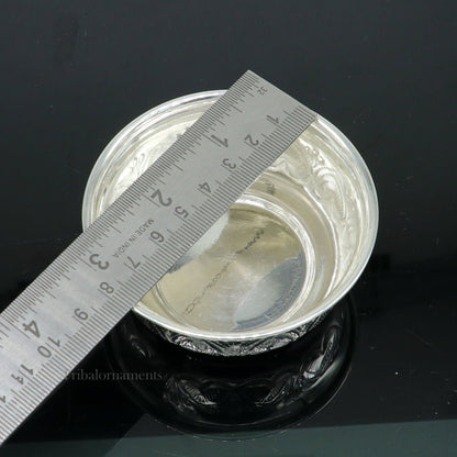 Solid 999 silver handmade vintage kandrai nakshi work bowl, silver puja vessel, silver worshipping/puja utensils prasad bowl baby bowl sv246 - TRIBAL ORNAMENTS