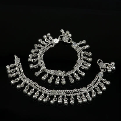 Solid pure silver baby anklet with noisy jingle bells, handmade flexible chain for newborns, crafted by TRIBAL ORNAMENTS.