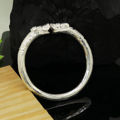 Solid silver crocodile design bangle cuff bracelet for men, handcrafted vintage style adjustable jewelry by TRIBAL ORNAMENTS.