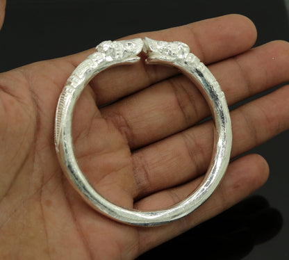 Silver crocodile design bangle cuff bracelet for men, handcrafted vintage style, adjustable tribal jewelry by TRIBAL ORNAMENTS.