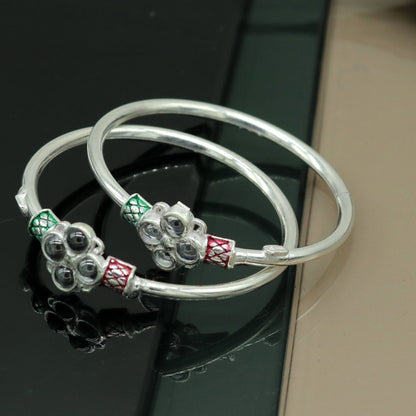 solid silver handmade customized design excellent stone new born baby bangle bracelet kada, fabulous unisex kids jewelry nbbk81 - TRIBAL ORNAMENTS