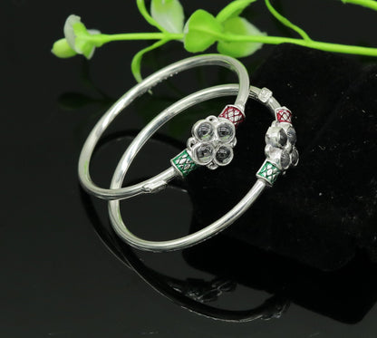 solid silver handmade customized design excellent stone new born baby bangle bracelet kada, fabulous unisex kids jewelry nbbk81 - TRIBAL ORNAMENTS