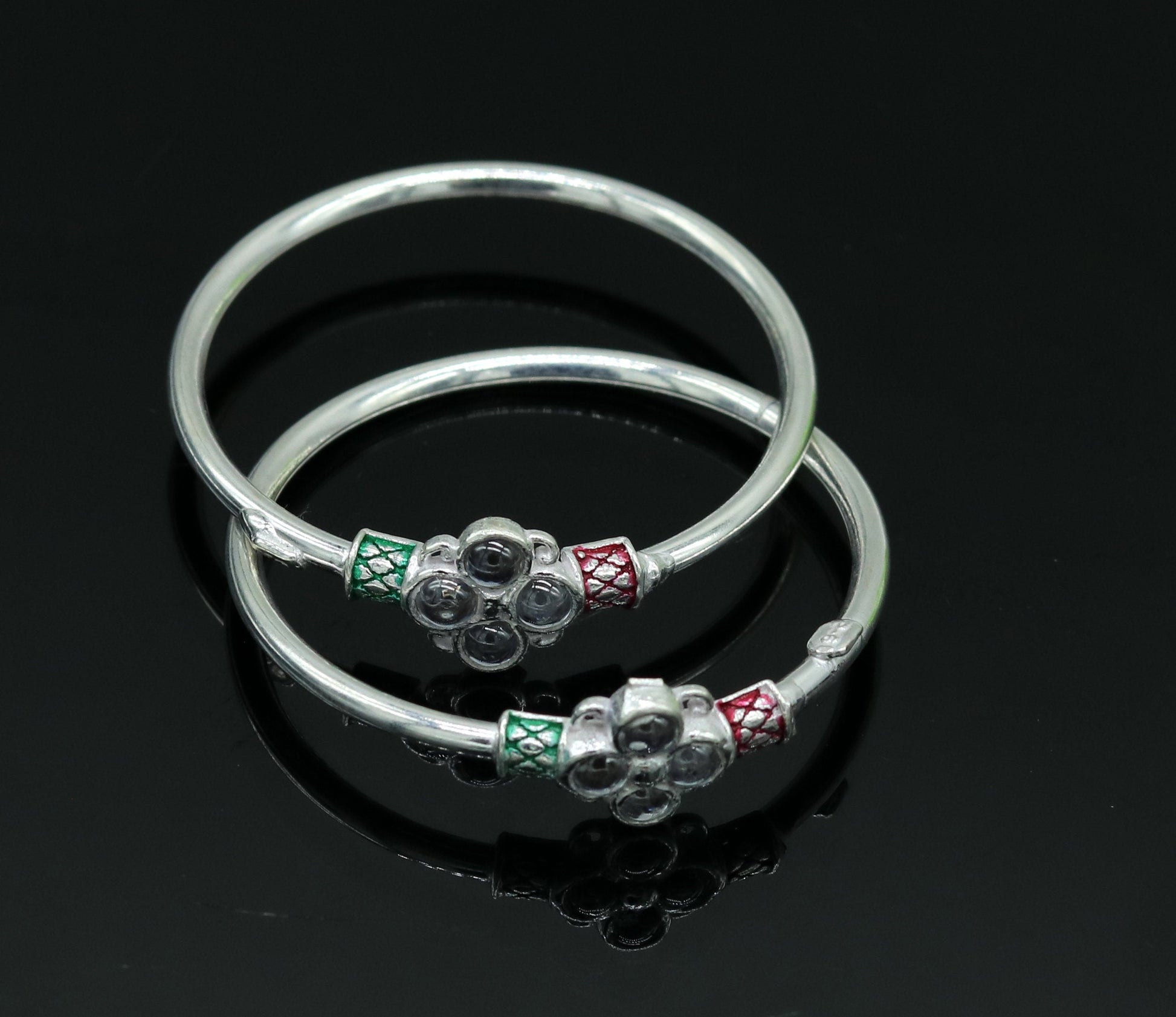 solid silver handmade customized design excellent stone new born baby bangle bracelet kada, fabulous unisex kids jewelry nbbk81 - TRIBAL ORNAMENTS