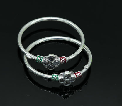 solid silver handmade customized design excellent stone new born baby bangle bracelet kada, fabulous unisex kids jewelry nbbk81 - TRIBAL ORNAMENTS