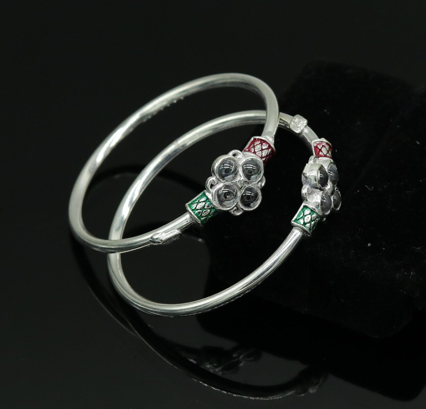 solid silver handmade customized design excellent stone new born baby bangle bracelet kada, fabulous unisex kids jewelry nbbk81 - TRIBAL ORNAMENTS