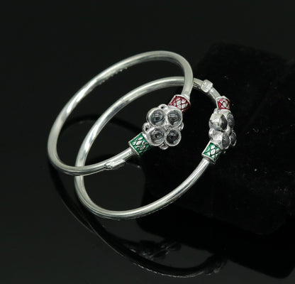 solid silver handmade customized design excellent stone new born baby bangle bracelet kada, fabulous unisex kids jewelry nbbk81 - TRIBAL ORNAMENTS