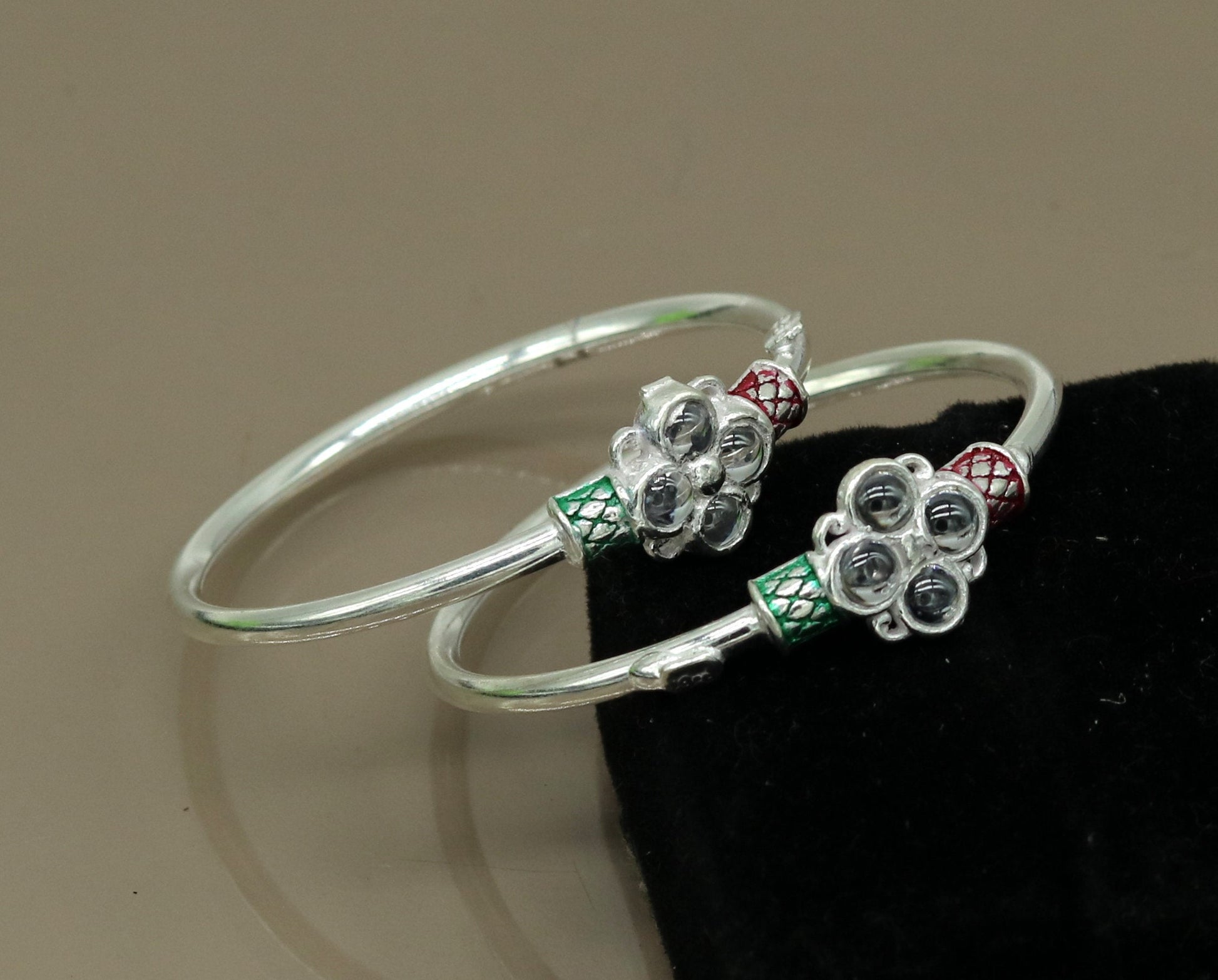 solid silver handmade customized design excellent stone new born baby bangle bracelet kada, fabulous unisex kids jewelry nbbk81 - TRIBAL ORNAMENTS