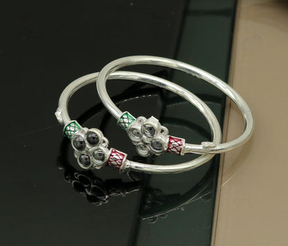 solid silver handmade customized design excellent stone new born baby bangle bracelet kada, fabulous unisex kids jewelry nbbk81 - TRIBAL ORNAMENTS