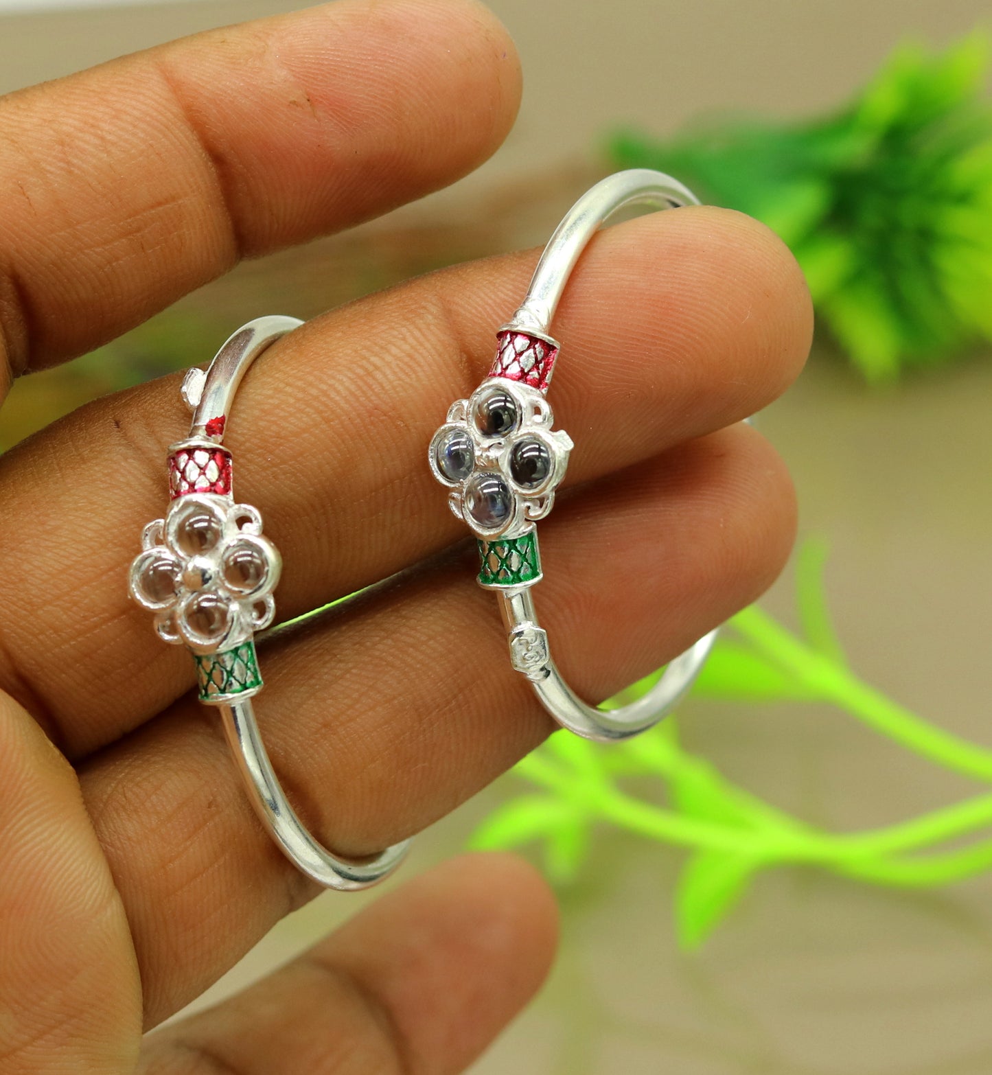 solid silver handmade customized design excellent stone new born baby bangle bracelet kada, fabulous unisex kids jewelry nbbk81 - TRIBAL ORNAMENTS