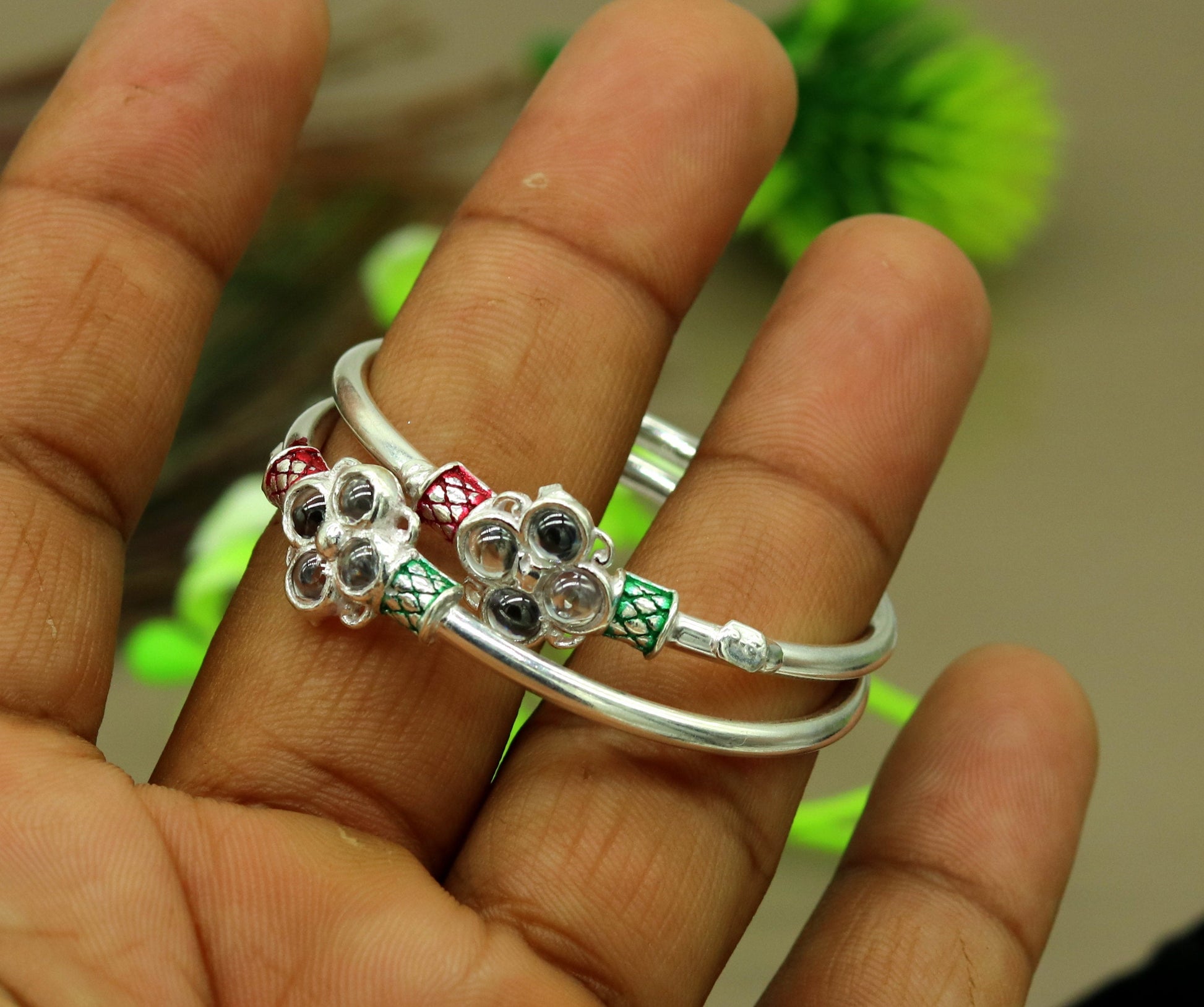 solid silver handmade customized design excellent stone new born baby bangle bracelet kada, fabulous unisex kids jewelry nbbk81 - TRIBAL ORNAMENTS