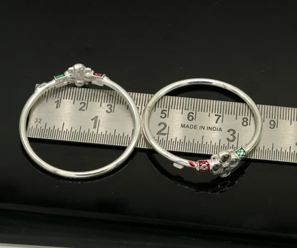 solid silver handmade customized design excellent stone new born baby bangle bracelet kada, fabulous unisex kids jewelry nbbk81 - TRIBAL ORNAMENTS
