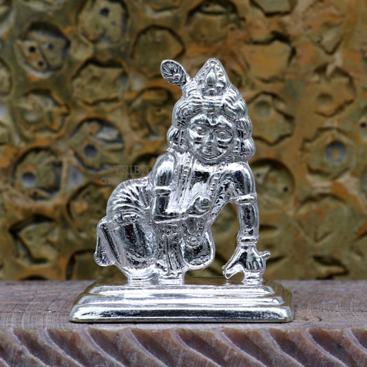 Solid silver handmade design indian idol little krishna, Ladu Gopal,crawling Krishna statue sculpture home temple puja art, utensils su736 - TRIBAL ORNAMENTS