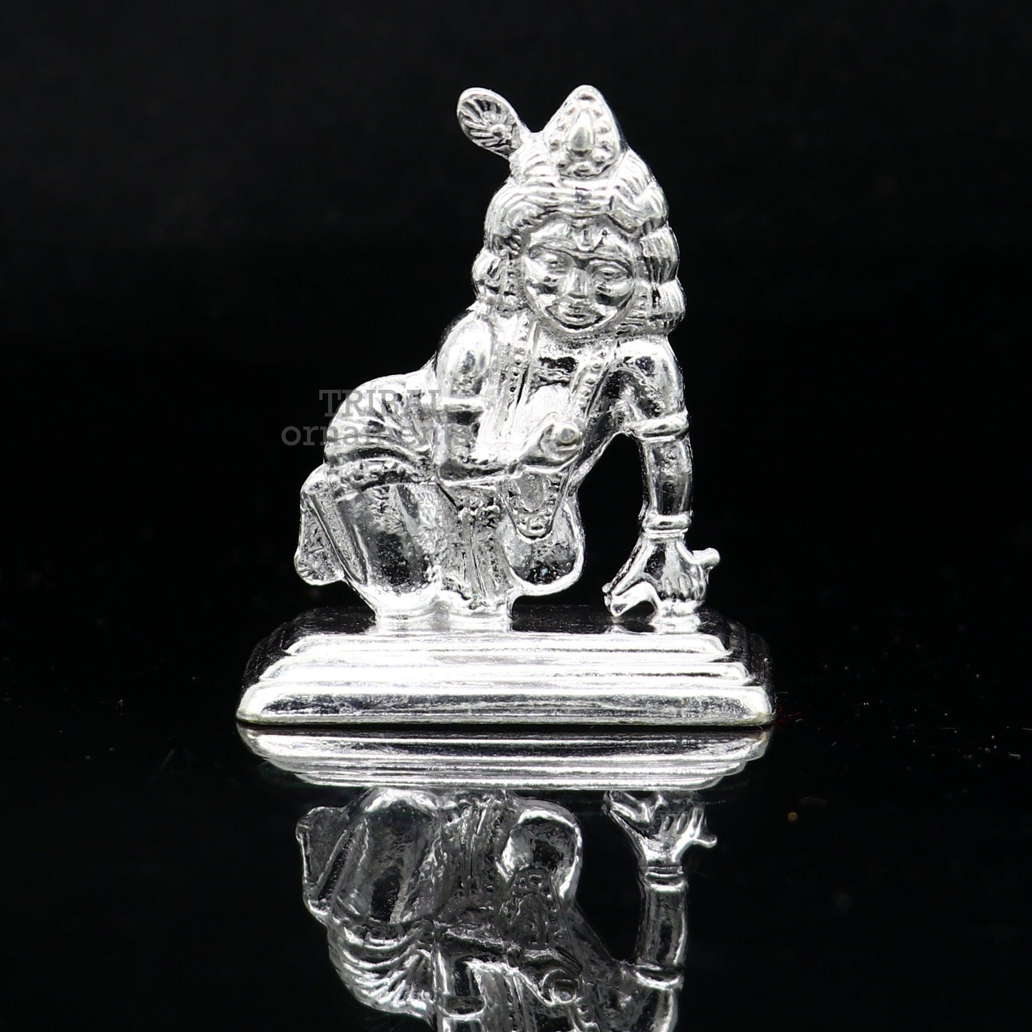 Solid silver handmade design indian idol little krishna, Ladu Gopal,crawling Krishna statue sculpture home temple puja art, utensils su736 - TRIBAL ORNAMENTS