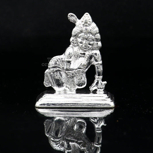Solid silver handmade design indian idol little krishna, Ladu Gopal,crawling Krishna statue sculpture home temple puja art, utensils su736 - TRIBAL ORNAMENTS