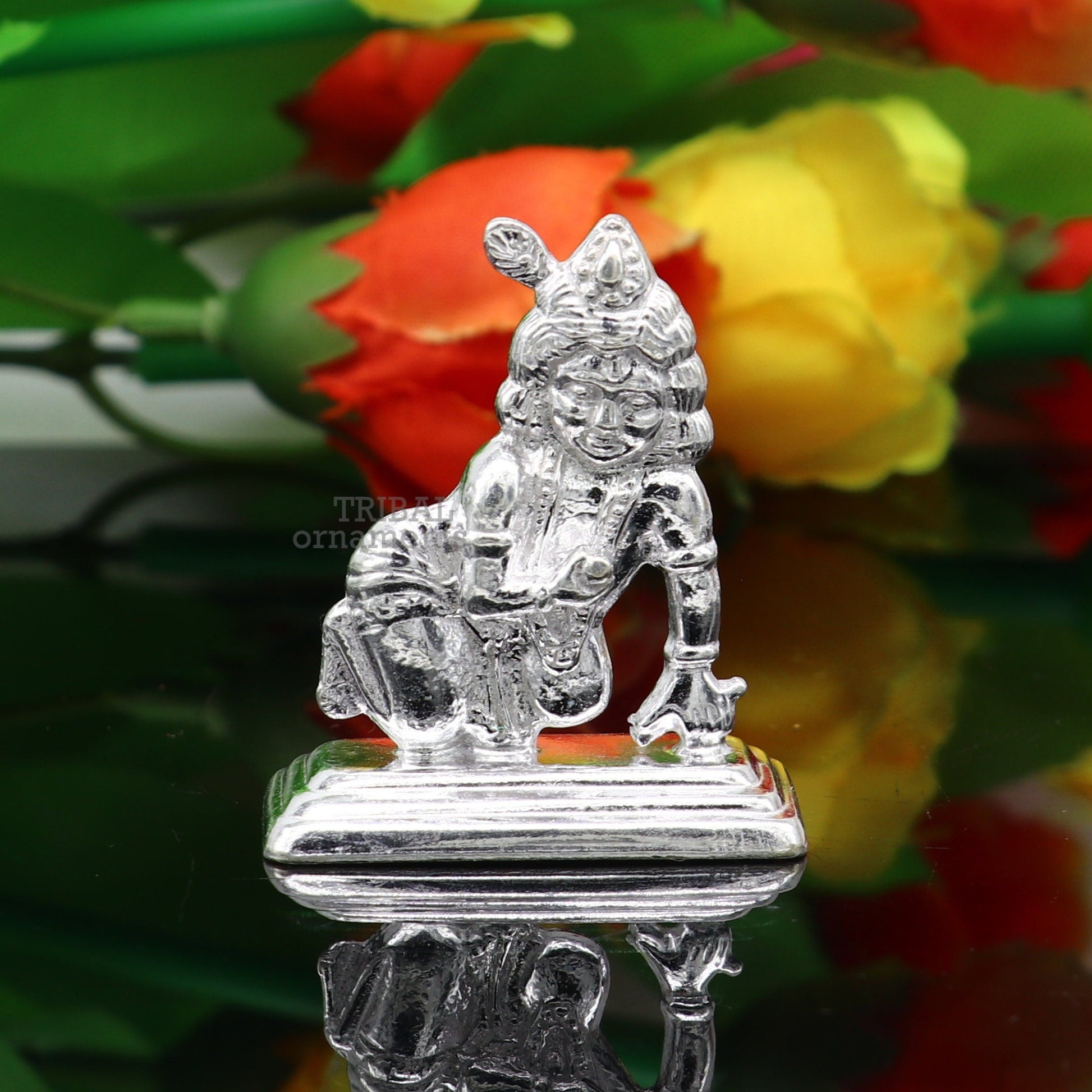 Solid silver handmade design indian idol little krishna, Ladu Gopal,crawling Krishna statue sculpture home temple puja art, utensils su736 - TRIBAL ORNAMENTS