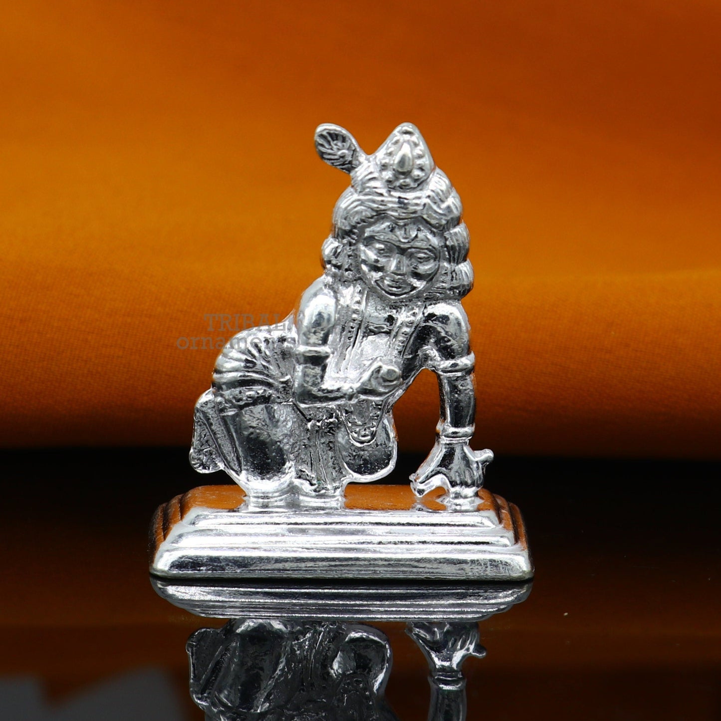 Solid silver handmade design indian idol little krishna, Ladu Gopal,crawling Krishna statue sculpture home temple puja art, utensils su736 - TRIBAL ORNAMENTS