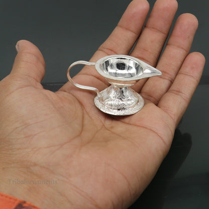 Solid silver handmade elegant kappor dani , silver home temple utensils, silver diya, deepak, silver single joth kapoor Aarti art su14 - TRIBAL ORNAMENTS