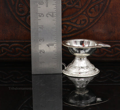 Solid silver handmade elegant kappor dani , silver home temple utensils, silver diya, deepak, silver single joth kapoor Aarti art su14 - TRIBAL ORNAMENTS