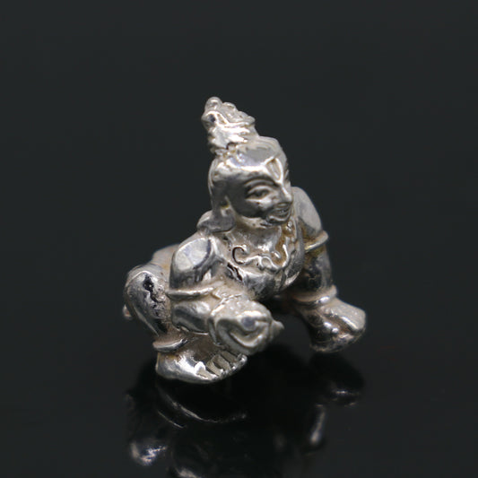 Solid silver handmade Hindu idol little Krishna, Ladu Gopal, small statue sculpture home temple Balgopal puja art, crawling krishna su198 - TRIBAL ORNAMENTS