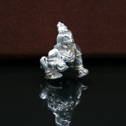 Solid silver handmade Hindu idol little Krishna, Ladu Gopal, small statue sculpture home temple Balgopal puja art, crawling krishna su198 - TRIBAL ORNAMENTS