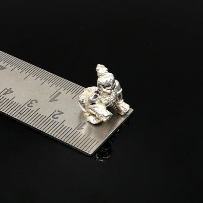 Solid silver handmade Hindu idol little Krishna, Ladu Gopal, small statue sculpture home temple Balgopal puja art, crawling krishna su198 - TRIBAL ORNAMENTS