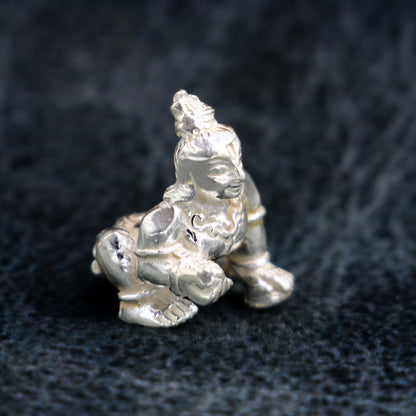 Solid silver handmade Hindu idol little Krishna, Ladu Gopal, small statue sculpture home temple Balgopal puja art, crawling krishna su198 - TRIBAL ORNAMENTS
