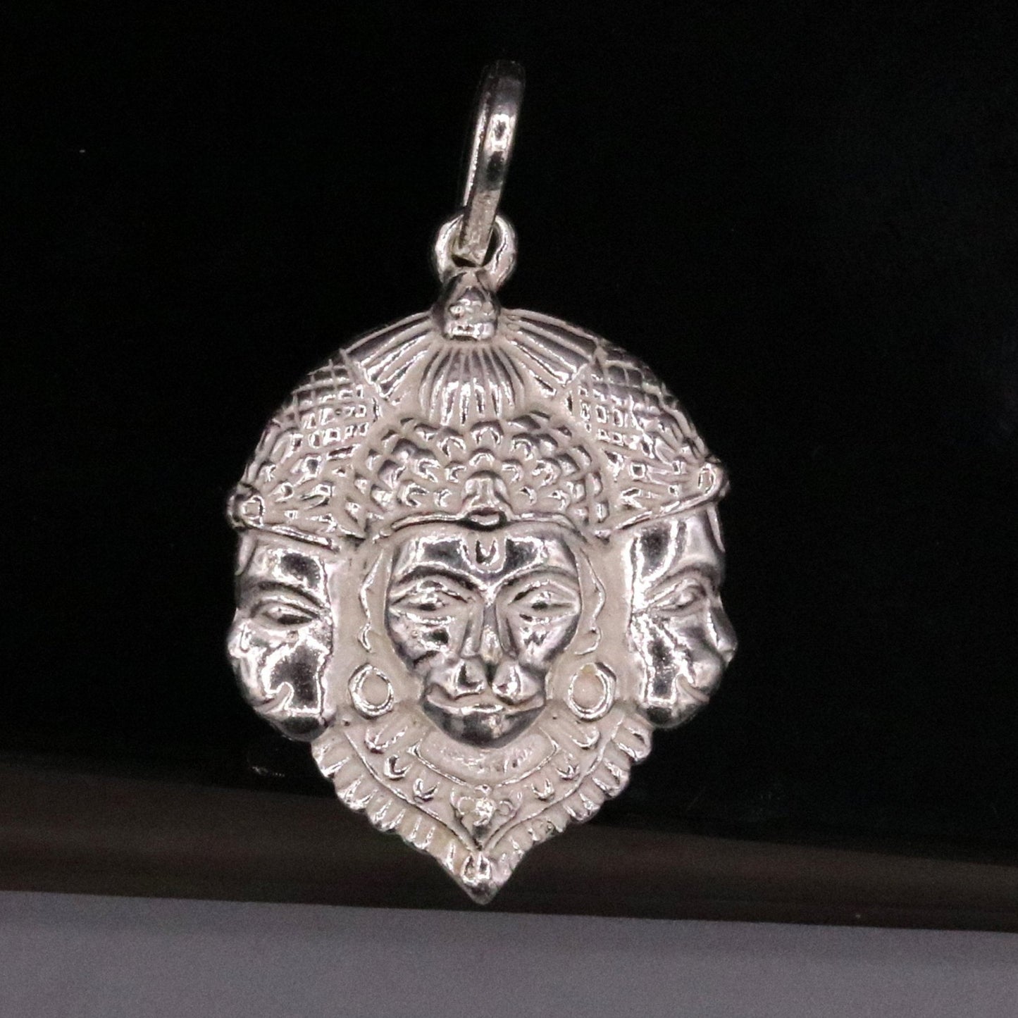 Solid silver handmade indian idol three face lord Hanumaan Bajarang bali pendant from rajasthan India god pendant locket jewelry snp02 - TRIBAL ORNAMENTS