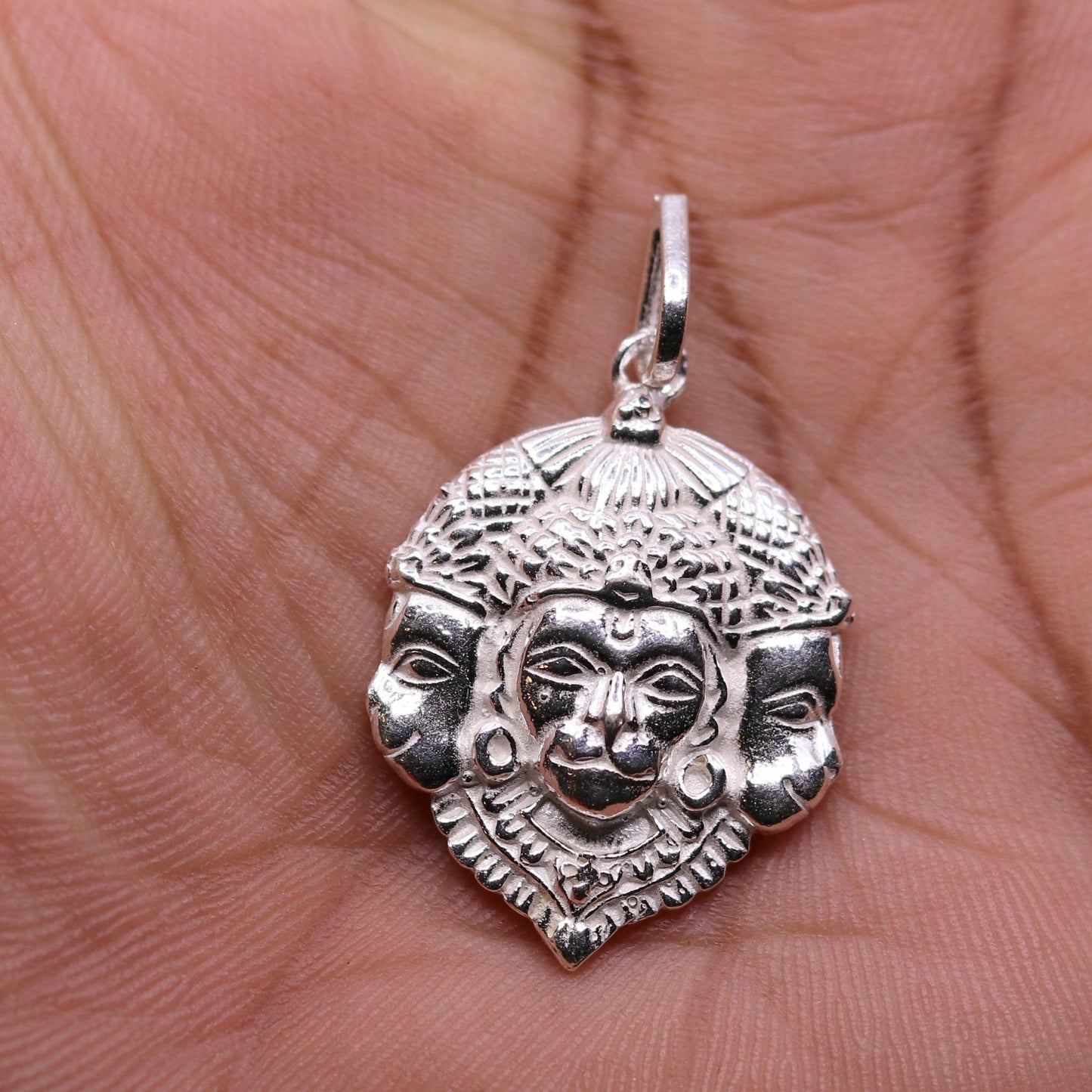 Solid silver handmade indian idol three face lord Hanumaan Bajarang bali pendant from rajasthan India god pendant locket jewelry snp02 - TRIBAL ORNAMENTS
