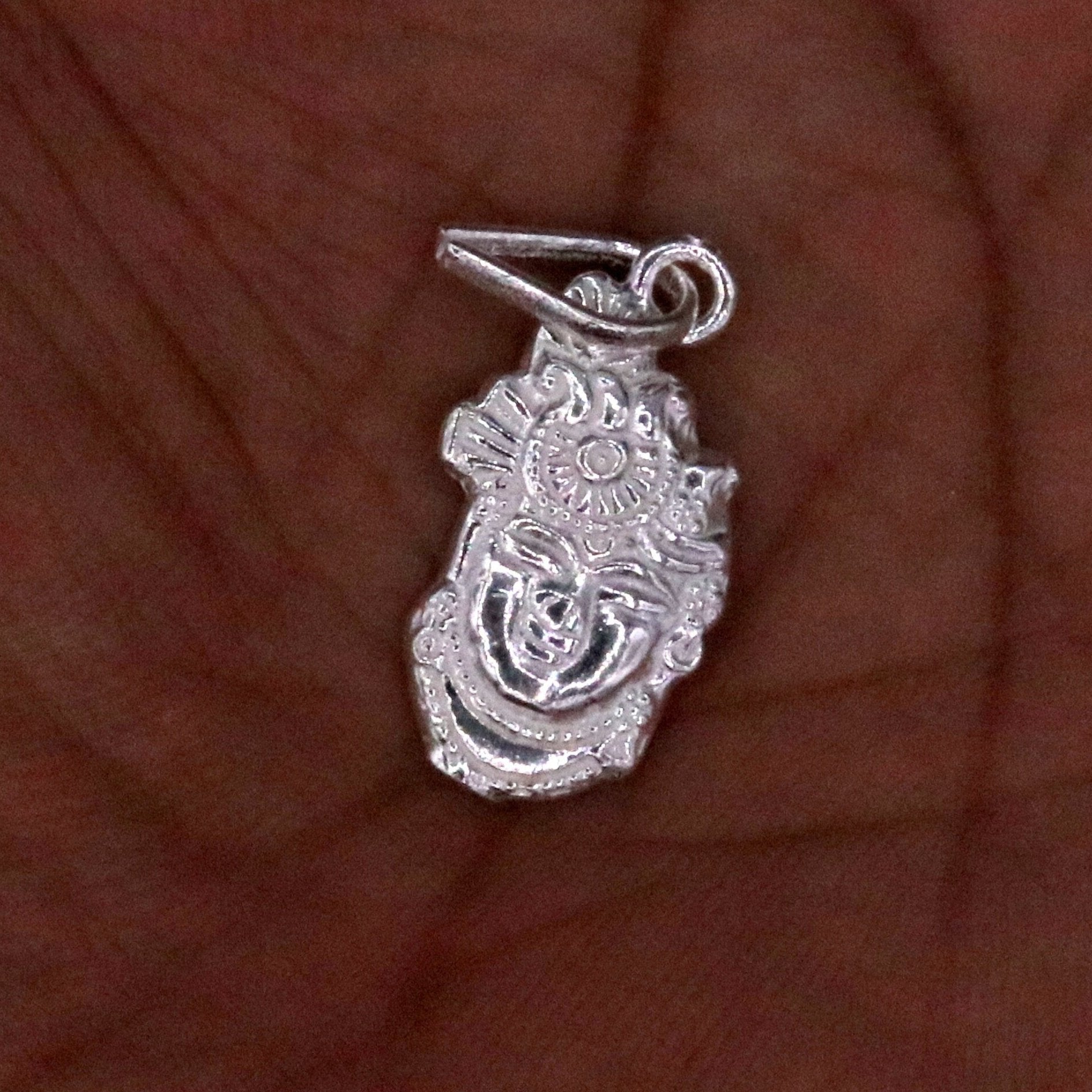 Solid silver handmade indian idol vishnu shreenathji pendant from rajasthan India god shree krishna pendant locket nsp03 - TRIBAL ORNAMENTS