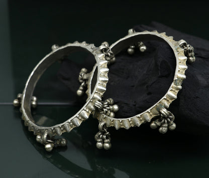 Solid silver vintage Banjara bangle bracelet with jingling bells, Indian tribal ethnic jewelry for girls by TRIBAL ORNAMENTS