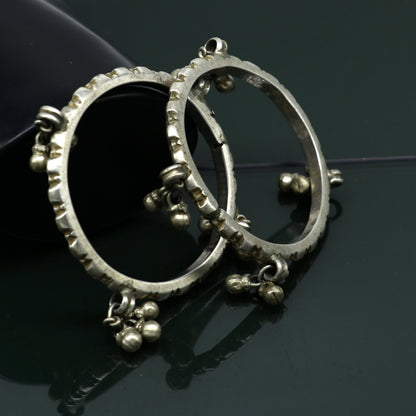 Solid silver vintage Banjara bangle bracelet with jingling bells, Indian tribal ethnic jewelry for girls by TRIBAL ORNAMENTS.