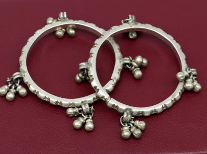 Solid silver vintage Banjara bangle bracelet with jingling bells, traditional Indian tribal jewelry for girls by TRIBAL ORNAMENTS.