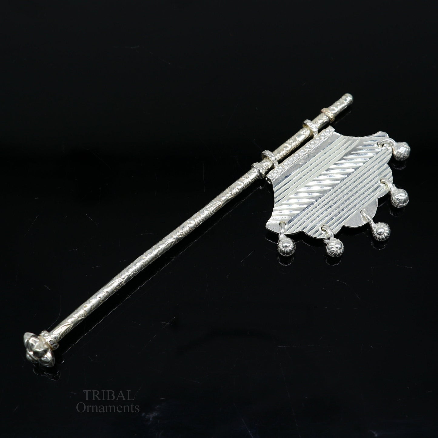 Solid silver pankhi, vintage design small fan or pankhi for god puja, best gifting to laddu gopala krishna, silver hand driven fan su686 - TRIBAL ORNAMENTS