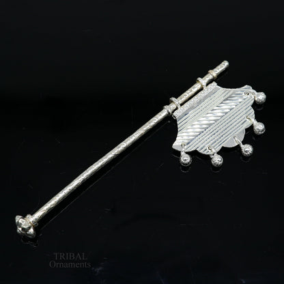 Solid silver pankhi, vintage design small fan or pankhi for god puja, best gifting to laddu gopala krishna, silver hand driven fan su686 - TRIBAL ORNAMENTS